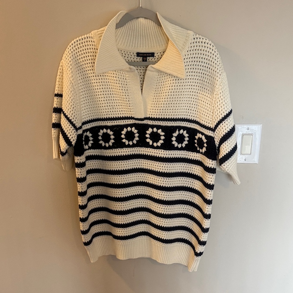 Skies Are Blue Cream and Black Striped Sweater